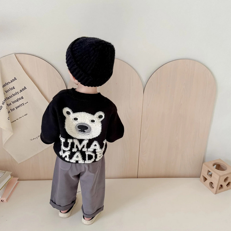 0-3T meškučiuko raštas kūdikio megztinis naujagimiui kūdikiui berniukui mergaitei žieminiai rūbai megzti megztiniai viršus mielas saldus trikotažo apranga