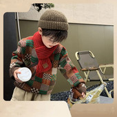 Pulover de iarnă pentru băieți, îmbrăcăminte de toamnă, tricotaje pentru copii, pulover, top, carouri groase, pentru îmbrăcăminte pentru copii mari