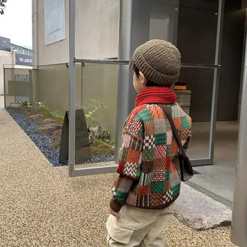 Πουλόβερ χειμωνιάτικων αγοριών ασορτί χρωμάτων Φθινοπωρινά ρούχα Μόδα Παιδικά πλεκτά πουλόβερ Κορυφαίο χοντρό καρό για μεγάλα παιδικά ρούχα
