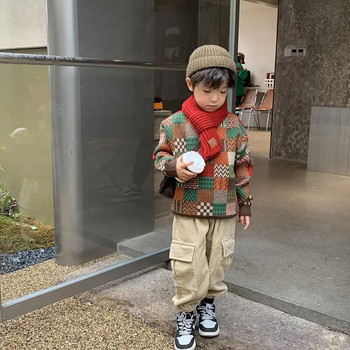 Πουλόβερ χειμωνιάτικων αγοριών ασορτί χρωμάτων Φθινοπωρινά ρούχα Μόδα Παιδικά πλεκτά πουλόβερ Κορυφαίο χοντρό καρό για μεγάλα παιδικά ρούχα