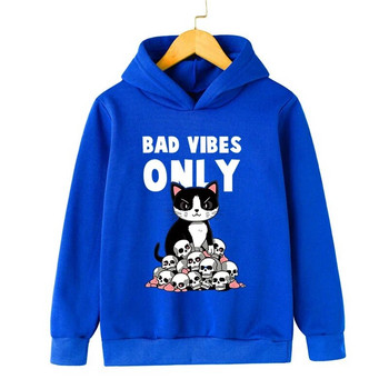 Bad Vibes Only Φούτερ με στάμπα για γάτες και κρανίο Φούτερ για μωρά αγόρια Μακρυμάνικα μπλουζάκια Harajuku Animal Tops Αστείες γάτες Παιδικά ρούχα για κορίτσια