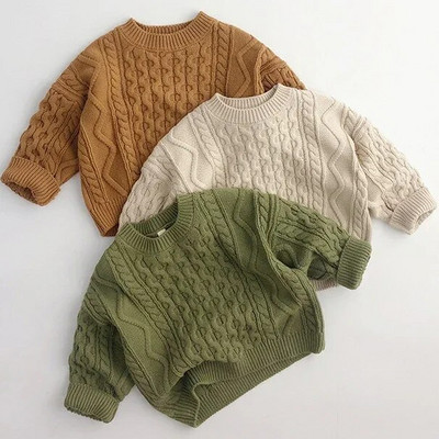 Бебешки плътен пуловер Горнище Детски удебелен мек пуловер Детско облекло в корейски стил Есен Пролет Пуловер за момчета и момичета Топъл пуловер