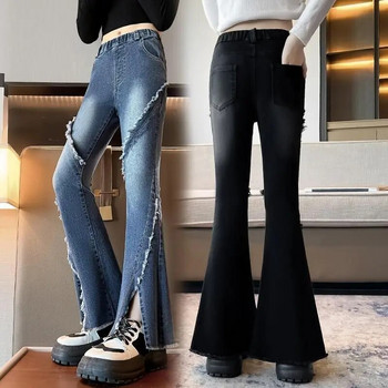 Тийнейджърки Момичета с изпъкнали дънки Еластична мода с висока талия Ежедневни тънки корейски 2023 Пролет Есен 5 6 8 10 12 13 14 години