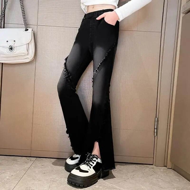 Adolescente Fete Blugi evazati Elastici Talie inalta Moda Casual Slim-Fit Coreeana 2023 Primavara Toamna 5 6 8 10 12 13 14 ani