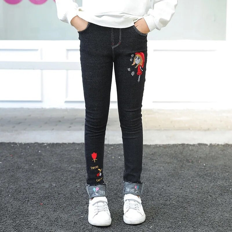 4-12 ani Pantaloni de primăvară toamnă Copii Broderie Fată Design Copii Blugi Pantaloni Cuhk Pantaloni de blugi pentru copii Adolescenți Îmbrăcăminte pentru copii