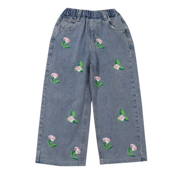 Άνοιξη 2024 Κορεάτικο Παιδικό τζιν παντελόνι για κορίτσια, βαμβακερό λουλουδάτο εμπριμέ βρεφικό τζιν παντελόνι παντελόνι με ελαστική μέση για νήπια