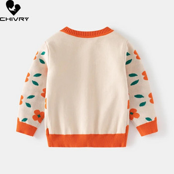 Нов пуловер от жакардова жилетка с анимационни мотиви за бебета и момичета, есен, зима, модни топли плетени пуловери с О-образно деколте, горнища, детски жилетки