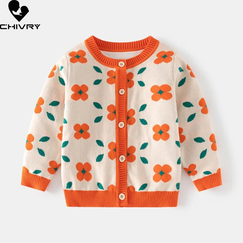 Novi džemper od jacquard kardigana za djevojčice, jesen, zima, modni, topli pleteni džemperi s o-izrezom, gornji dijelovi, dječji kardigani