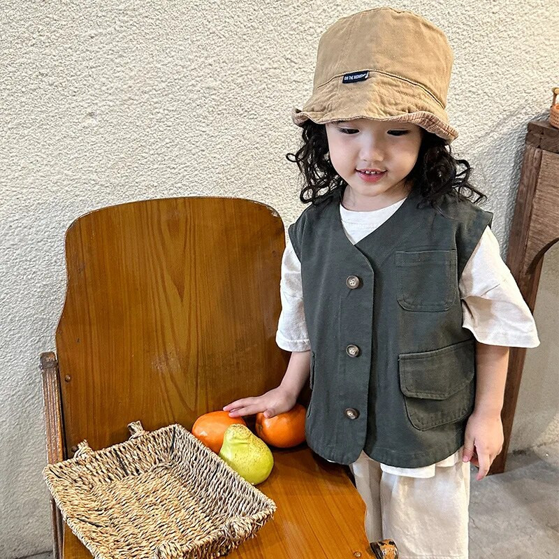 Veste casual în stil coreean 2023, culoare uni, pentru băieți și fete, largi, casual, fără mâneci, 1-8 ani