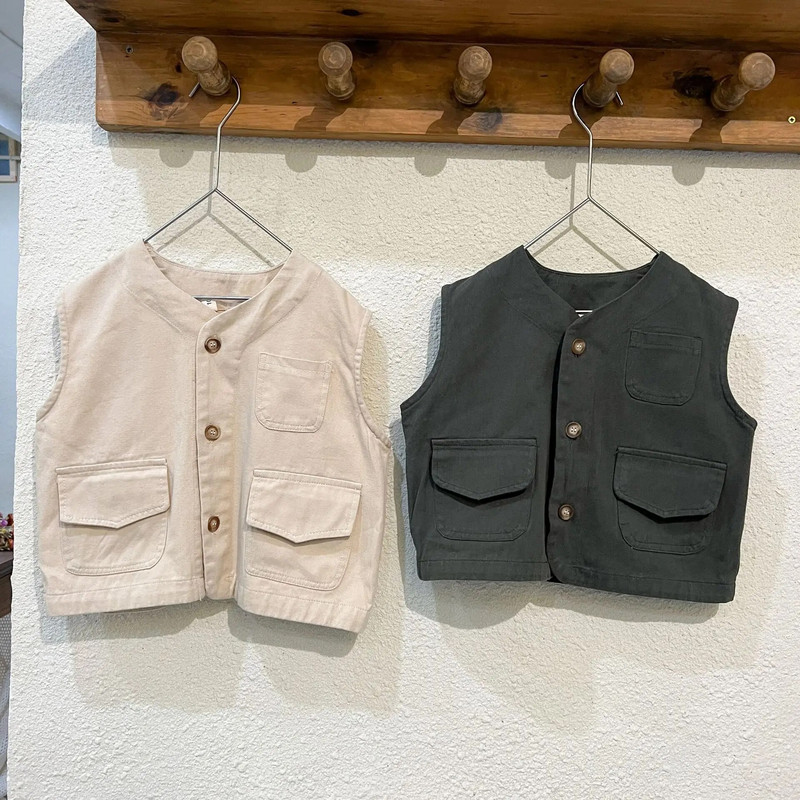 Veste casual în stil coreean 2023, culoare uni, pentru băieți și fete, largi, casual, fără mâneci, 1-8 ani