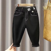 Berniukų ir mergaičių Džinsai Rudens ir Žiema Naujos Vaikiškos pliušinės pastorintos kelnės Kūdikių laisvalaikio šiltos kelnės