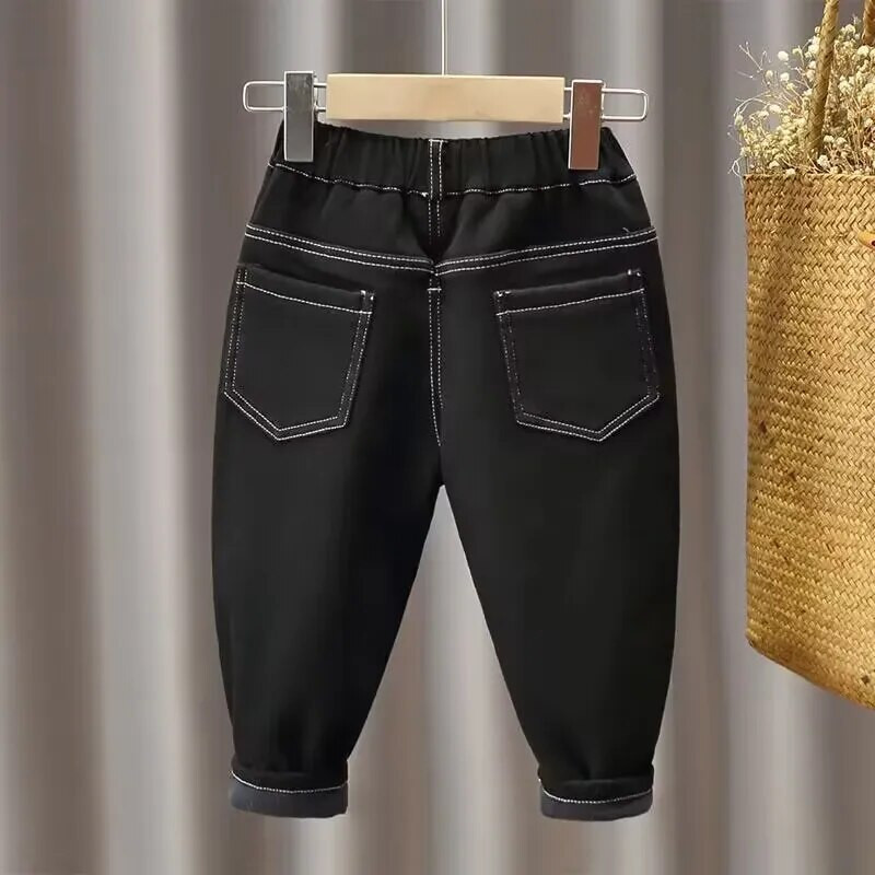 Berniukų ir mergaičių Džinsai Rudens ir Žiema Naujos Vaikiškos pliušinės pastorintos kelnės Kūdikių laisvalaikio šiltos kelnės