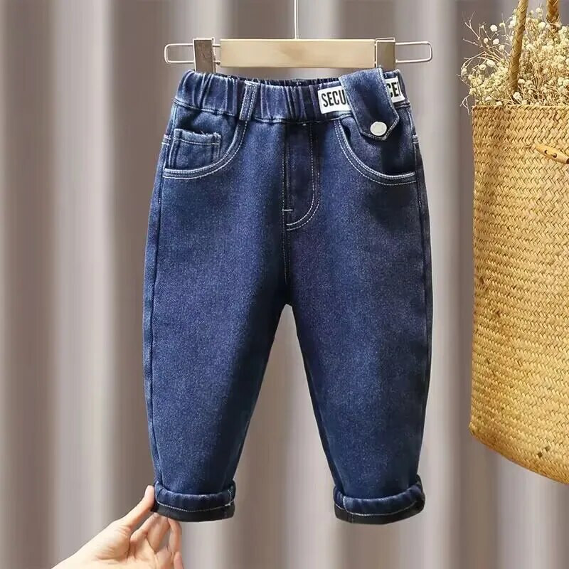 Berniukų ir mergaičių Džinsai Rudens ir Žiema Naujos Vaikiškos pliušinės pastorintos kelnės Kūdikių laisvalaikio šiltos kelnės
