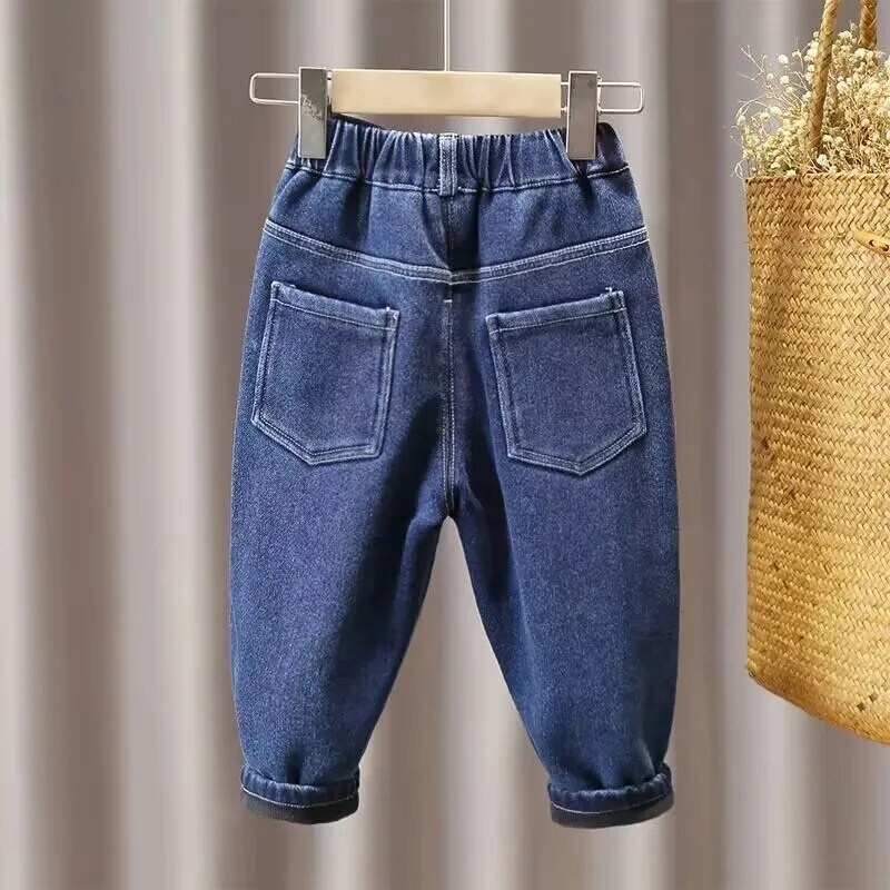 Berniukų ir mergaičių Džinsai Rudens ir Žiema Naujos Vaikiškos pliušinės pastorintos kelnės Kūdikių laisvalaikio šiltos kelnės