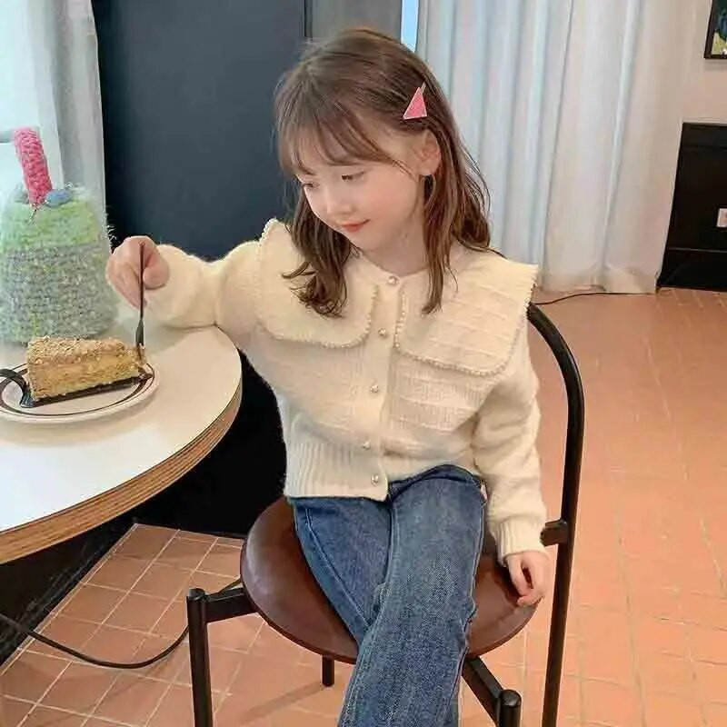 2023. aasta uus tüdrukute kootud kampsun imikute sügisprintsess tikandiga seente kampsun Lotose kraega tüdrukute kootud jakid riided