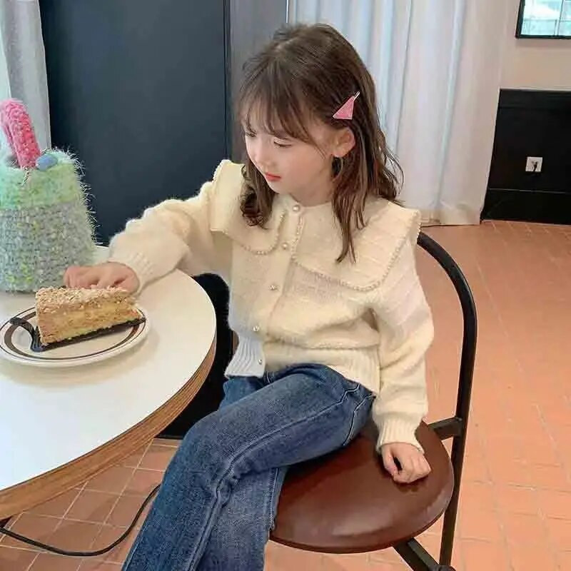 2023. aasta uus tüdrukute kootud kampsun imikute sügisprintsess tikandiga seente kampsun Lotose kraega tüdrukute kootud jakid riided