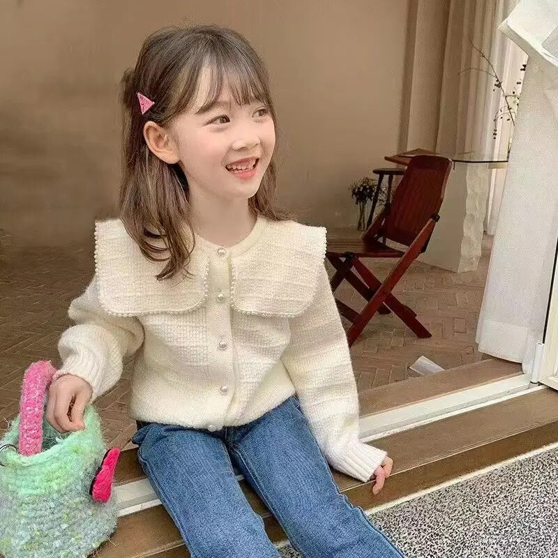 2023. aasta uus tüdrukute kootud kampsun imikute sügisprintsess tikandiga seente kampsun Lotose kraega tüdrukute kootud jakid riided