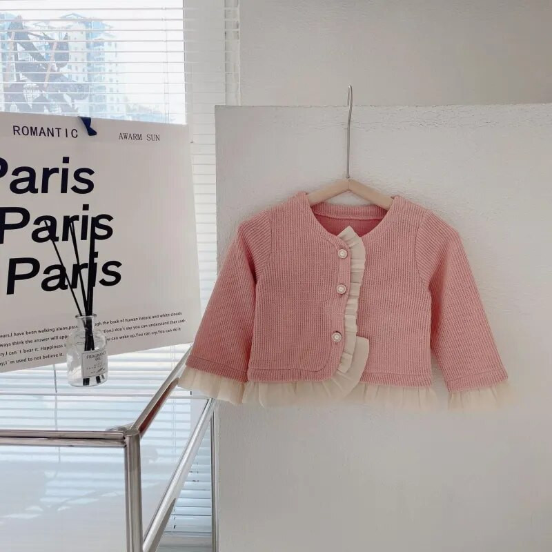 Moda pentru fetiță, prințesă, cardigane din dantelă pentru bebeluși, copii mici, cu volanați, nasturi de perle, haine ocazionale de primăvară, toamnă, pentru bebeluși 1-7 ani