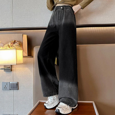 Pantaloni lați pentru școală pentru fete adolescente, 2023, design nou, ocazional, largi de primăvară, blugi lungi, pantaloni în stil coreean pentru copii, 5-14 ani