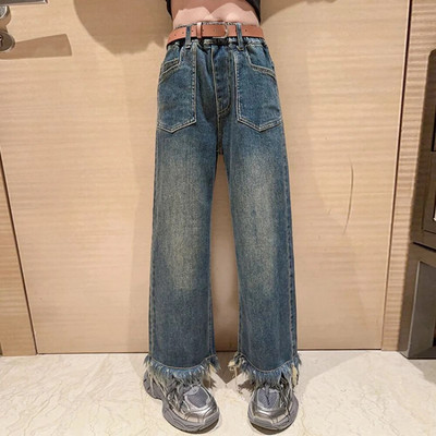Pantaloni lați pentru școală pentru fete adolescente, 2023, design nou, ocazional, largi de primăvară, blugi lungi, pantaloni în stil coreean pentru copii, 5-14 ani