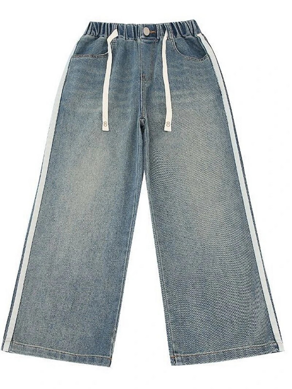 Pantaloni lați pentru școală pentru fete adolescente, 2023, design nou, ocazional, largi de primăvară, blugi lungi, pantaloni în stil coreean pentru copii, 5-14 ani