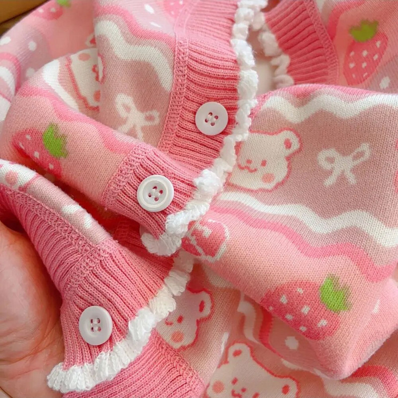 Cardigane tricotate cu desene animate Paltoane pentru copii, fete, primăvară, toamnă, drăguț, tricot, cu un singur piept, din catifea, haine calde pentru copii Top