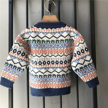 Памучни топли качулки за момчета Раирана плетена жилетка с О-образно деколте Пуловер Деца Детски пуловери Пуловери Горнища Възраст 2-8 години 2023 г.
