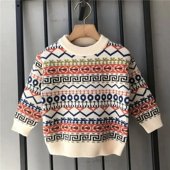 Βαμβακερές ζεστές κουκούλες για αγόρια με ριγέ πλεκτό ζακέτα με λαιμόκοψη Παιδικό πουλόβερ Παιδικά πουλόβερ Πουλόβερ μπλούζες ηλικίας 2-8 ετών 2023