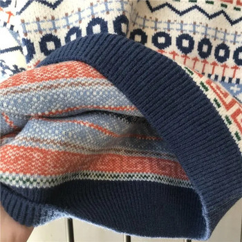 Памучни топли качулки за момчета Раирана плетена жилетка с О-образно деколте Пуловер Деца Детски пуловери Пуловери Горнища Възраст 2-8 години 2023 г.