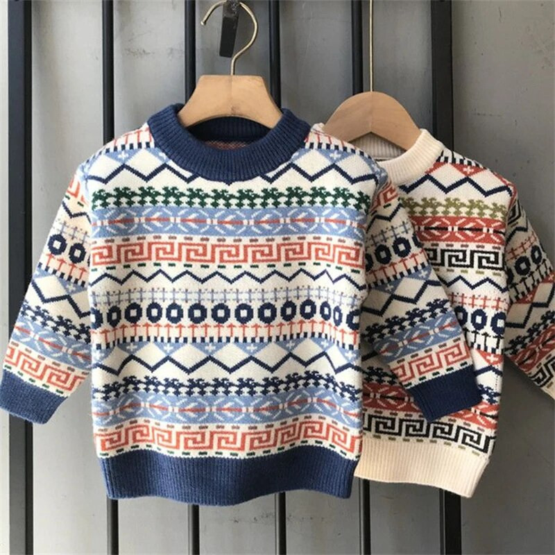 Βαμβακερές ζεστές κουκούλες για αγόρια με ριγέ πλεκτό ζακέτα με λαιμόκοψη Παιδικό πουλόβερ Παιδικά πουλόβερ Πουλόβερ μπλούζες ηλικίας 2-8 ετών 2023