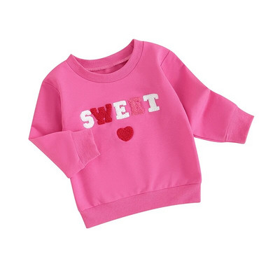 Lioraitiin Bebeluş Fetiţă Băiat Tinetă de Ziua Îndrăgostiţilor Hanorac cu mânecă lungă cu broderie cu litere Top cu decolteu Pulover supradimensionat Cămăşi