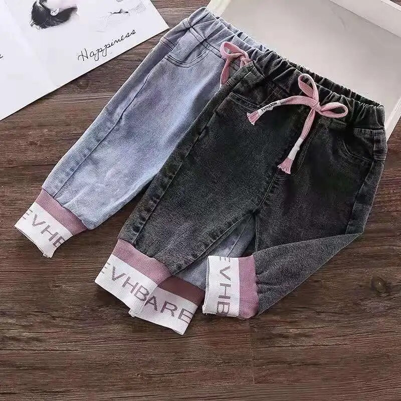 Κοριτσίστικα τζιν μοντέρνα ανοιξιάτικα και φθινοπωρινά νέου στυλ Ξένα παιδικά λουλούδια παντελόνια