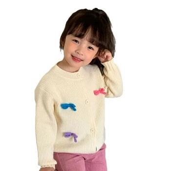 Παιδικά ρούχα Νέο πουλόβερ για κορίτσια Φθινοπωρινό Χειμερινό Φιόγκο Πλεκτό Μόδα Τοπ Μαλακό Χαλαρό Παντός Ταίρι Γλυκό Υπέροχο Κορίτσια Χαριτωμένο πουλόβερ