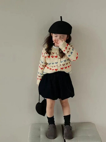 Детско облекло Цветен любовен пуловер за момиче 2023 г. Пролет и есен Нова жилетка Горна суичър с качулка Дамски пуловер Пуловер за деца