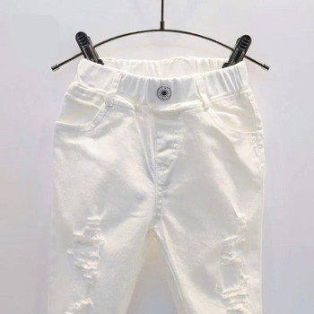 2023 пролет есен Бебешки момичета Момче Бели дънкови дънки Панталони Детски скъсани панталони Счупени клинове за малко дете 2 3 4 5 6 7 години
