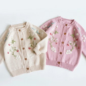 Pulover prințesă pentru fetiță, broderie florală, tricot cu căpșuni, cardigan pentru bebeluși, copil mic, pulover, ținută, tricot de toamnă