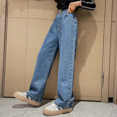 Moda Streetwear Blugi pentru fete cu talie înaltă Adolescente Pantaloni cu picioare largi Pantaloni din blugi Copii Jean negru 5-14 ani Haine casual