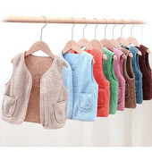 Vestă pentru fete Toamnă Iarnă Băieți Nou cu decolteu în V Culoarea bomboană Ocazional Călduș Miel Catifea Jachetă fără mâneci 1-9 ani Moda Îmbrăcăminte pentru copii