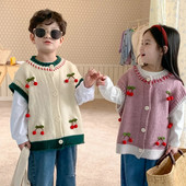 Vestă Toamnă Băieți Fete Coreeană Tricotat Copii Ocazional Lână Îmbrăcăminte exterioară de lână Vestă simplă de blană Mantoane pentru copii Vestă pentru copii mici