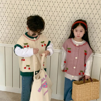 Γιλέκο Φθινόπωρο Αγόρια Κορίτσια Κορεάτικα Πλεκτά Παιδιά Φαρδιά Casual Μάλλινα Εξωτερικά Ενδύματα Απλό γούνινο γιλέκο παιδικό παλτό γιλέκο μικρού παιδιού