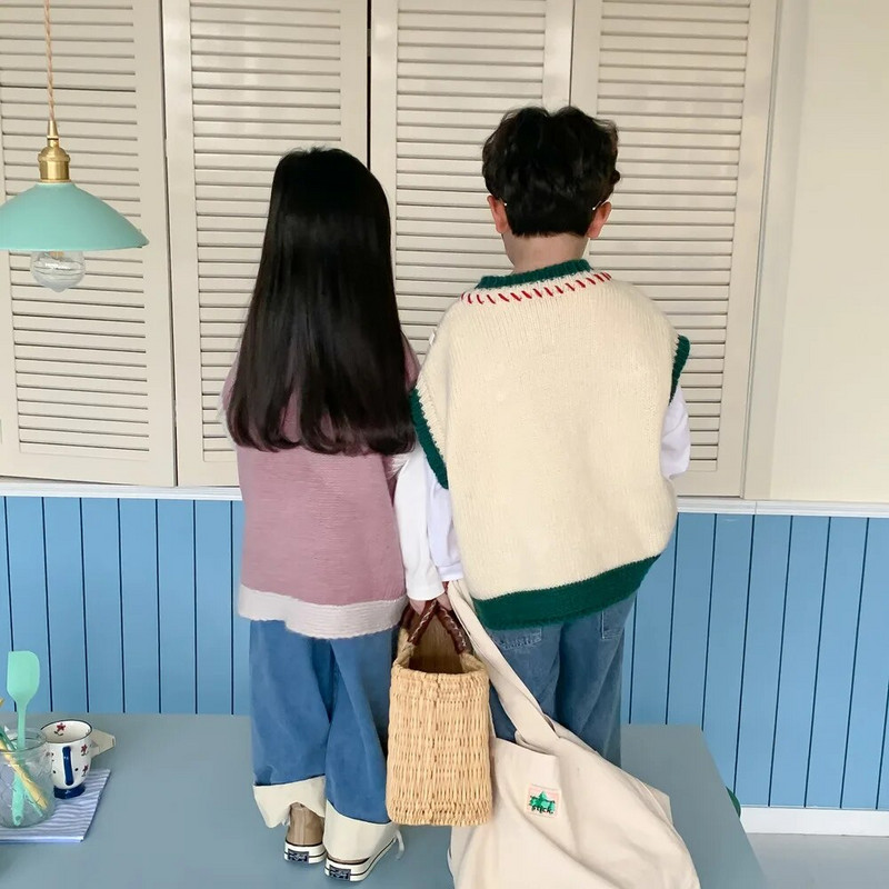 Vestă Toamnă Băieți Fete Coreeană Tricotat Copii Ocazional Lână Îmbrăcăminte exterioară de lână Vestă simplă de blană Mantoane pentru copii Vestă pentru copii mici