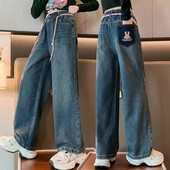 Ruházat Baba Gyerek Lány Nadrág Csecsemő Farmer Nadrág Gyerek Lány Magas Derék Jean Gyerek Egyenes szárú Széles nadrág 6-14Y