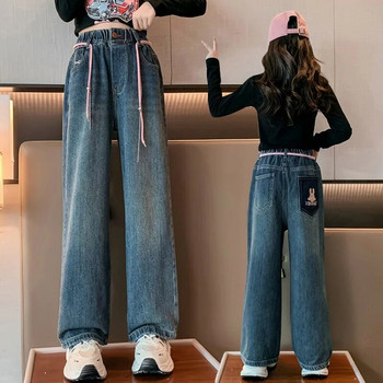 Облекло Бебешки Детски панталони за момичета Детски дънкови панталони Детски дънки с висока талия Детски панталони с прави крачоли и широки крачоли 6-14 г.
