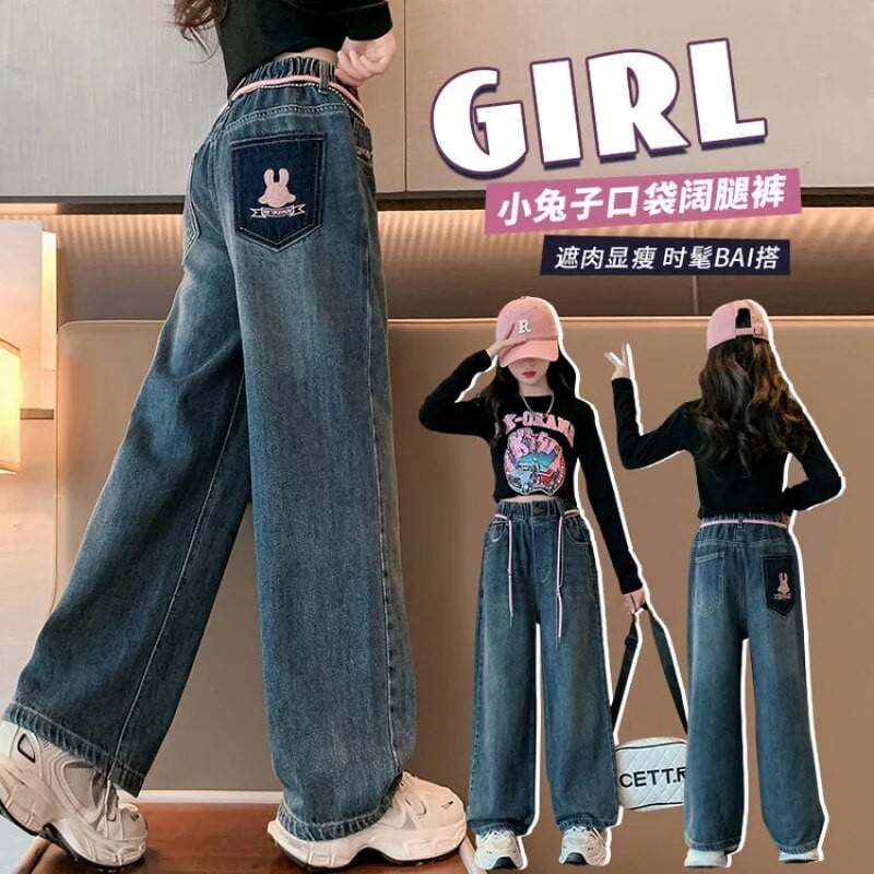 Ruházat Baba Gyerek Lány Nadrág Csecsemő Farmer Nadrág Gyerek Lány Magas Derék Jean Gyerek Egyenes szárú Széles nadrág 6-14Y