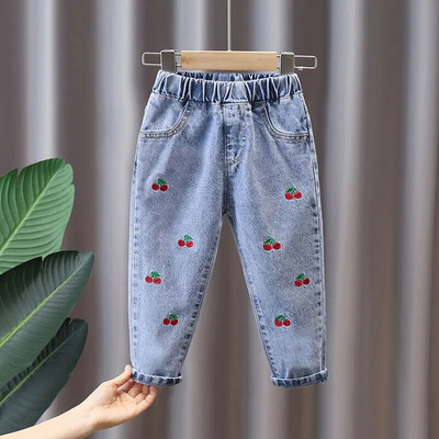 Girl Jeans Kids Floral Long Pants Spring Autumn Graffiti Painting Cartoon Print Casual Trousers with Hole Children Denim Pants