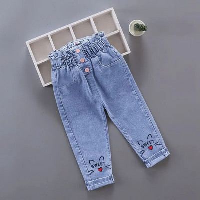 Blugi pentru fetiță Pantaloni lungi cu flori pentru copii, primăvară, toamnă, pictură cu graffiti, imprimeu desen animat, pantaloni casual cu găuri, pantaloni denim pentru copii