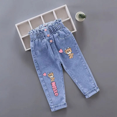 Blugi pentru fetiță Pantaloni lungi cu flori pentru copii, primăvară, toamnă, pictură cu graffiti, imprimeu desen animat, pantaloni casual cu găuri, pantaloni denim pentru copii