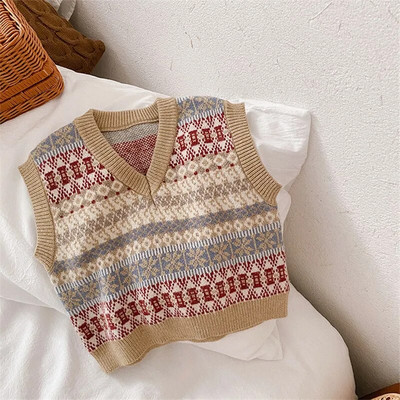 Beebitüdrukute kampsunid Beebitüdrukute lillelised varrukateta kootud pullover Vest Beebipoiste kampsunid Vest Lastele Väikelapse kevad-sügis ülerõivad