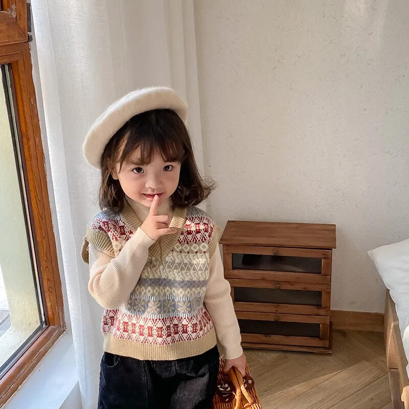 Beebitüdrukute kampsunid Beebitüdrukute lillelised varrukateta kootud pullover Vest Beebipoiste kampsunid Vest Lastele Väikelapse kevad-sügis ülerõivad