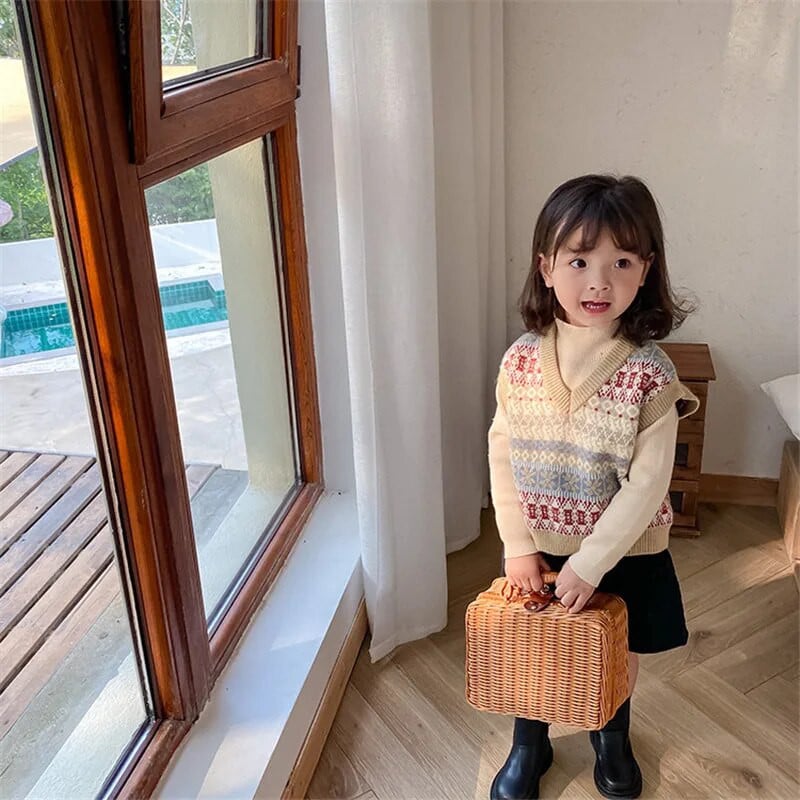 Beebitüdrukute kampsunid Beebitüdrukute lillelised varrukateta kootud pullover Vest Beebipoiste kampsunid Vest Lastele Väikelapse kevad-sügis ülerõivad